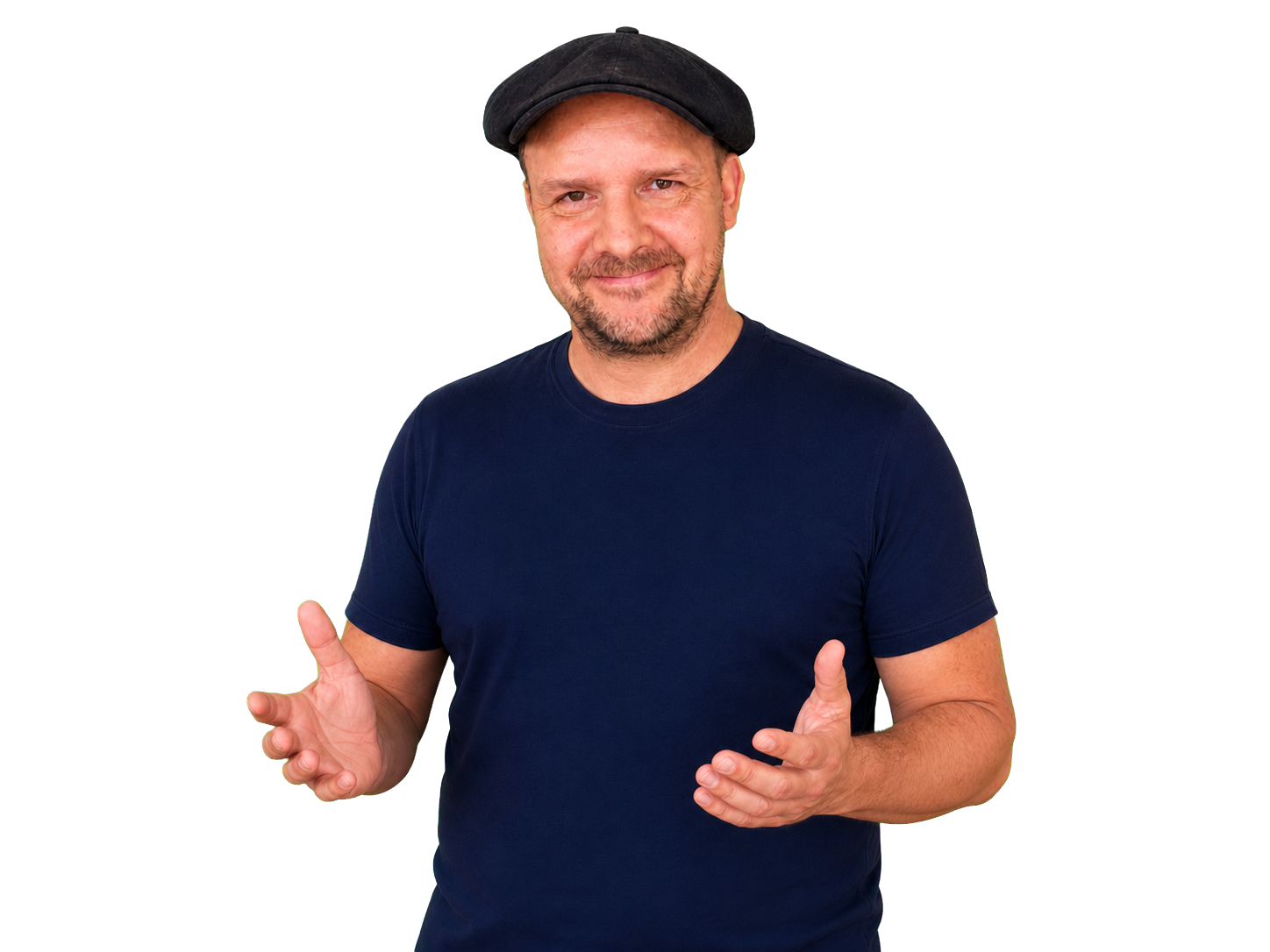 Karsten Samaschke explaining a technical point with an open-handed gesture